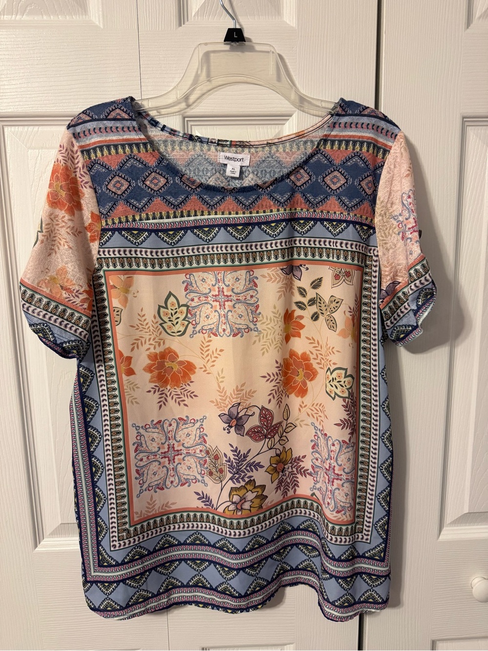 Westport Floral Patchwork Short Sleeve Blouse - Pink/Blue/Orange